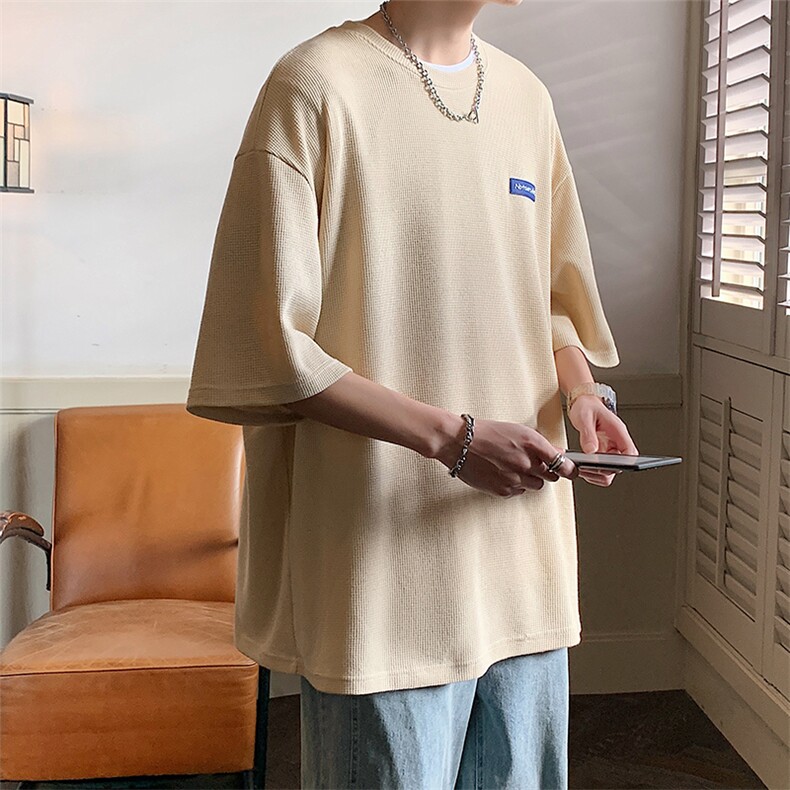 2024夏季新款学院风华夫格宽松圆领短袖T恤T2312-P25，男装T恤，星座914-3