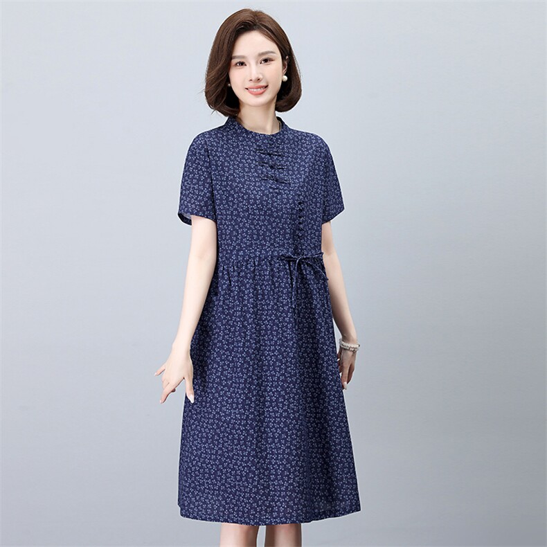 中老年妈妈高端连衣裙女2025夏季新款新中式宽松遮肚纯棉碎花裙子,女装连衣裙,依恋蒂丝