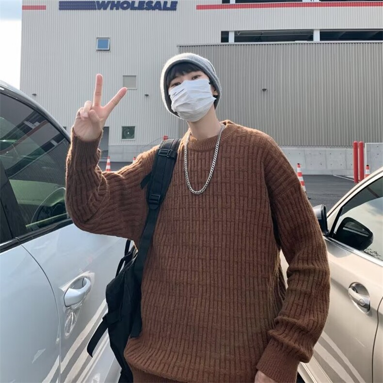 毛衣男2024秋冬新款重磅圆领宽松百搭简约男女款针织线衣7009/P42图片