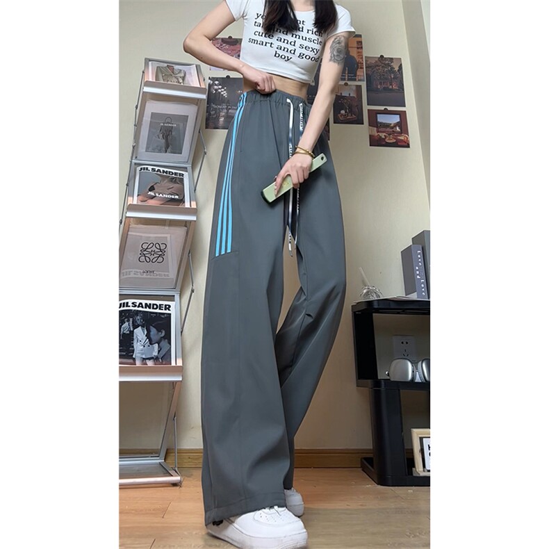 条纹撞色大码三条杠运动裤直筒长裤休闲裤K8592-P30【特价】,女装休闲裤,电商A007