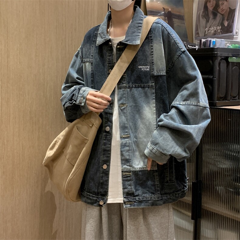 春秋季拼接撞色牛仔外套宽松工装夹克日系复古外套JK02057-P68,男装夹克,星座308B-1