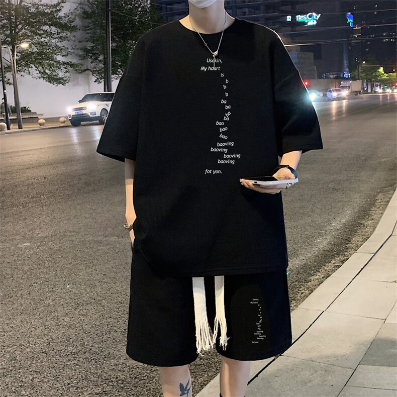 套装！华夫格套装短袖T恤短裤男TZ212-特P38,男装T恤,电商B367