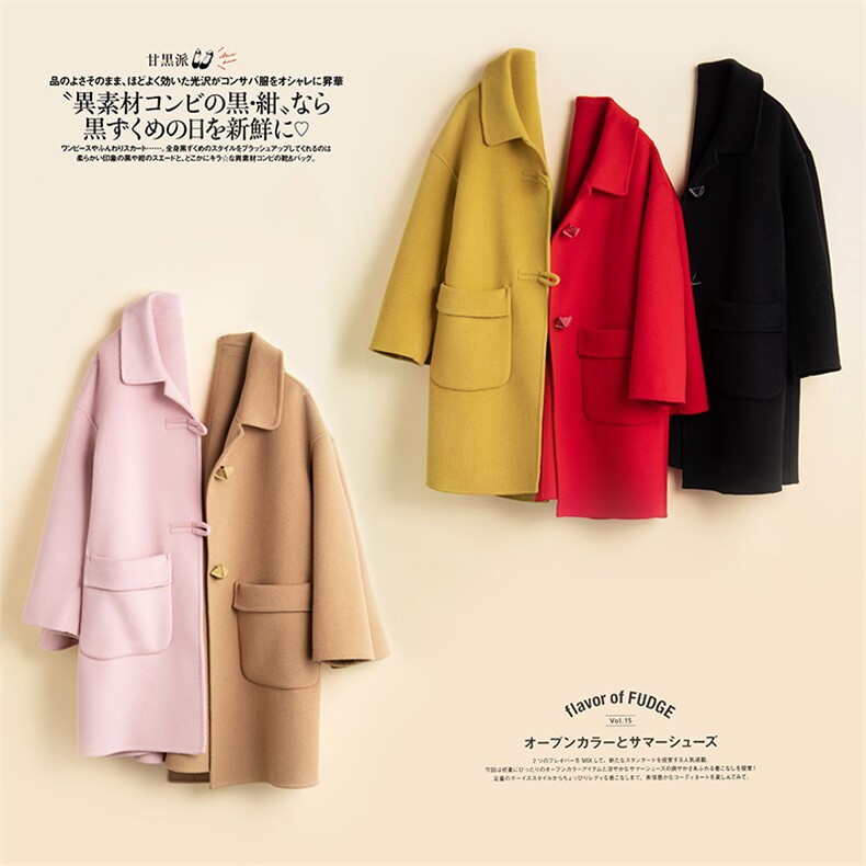 秋冬新款宽松绵羊毛双面呢大衣女时尚流行羊毛呢外套直筒型，女装双面呢大衣，温鑫双面呢