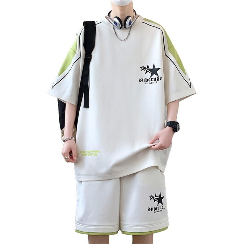 TZ24355-特P50休闲套装男运动夏季短袖两件套港风上衣短裤,男装休闲套装,电商D310B