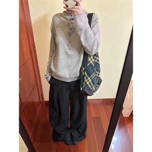 1506A/G66150/P72灰色连帽针织衫女秋冬设计感宽松图片