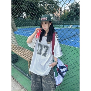 网图现货 美式复古宽松冰球运动圆领潮流T恤男女T189/特P35图片