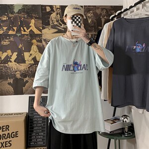 YT26173-P30亚麻短袖t恤男大码五分袖男宽松七分袖海报风,男装T恤,电商A040