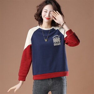 2021春季新款洋气时尚拼接圆领卫衣上衣女图片