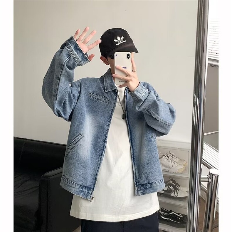 新款牛仔外套男女潮牌日系宽松复古做旧水洗牛仔夹克潮流,男装工装外套,星座410-7