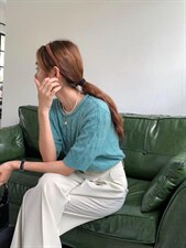 款号：WM0022 名称：花圆领短袖毛衣，女装针织衫/毛衣，BD