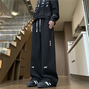 现货, 美式休闲裤男秋冬刺绣直筒裤卫裤宽松阔腿裤长裤P50-控78图片