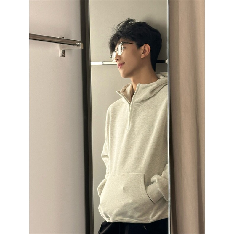 抖音得物高品质二开25秋冬美式重磅宽松纯色连帽拉链高领卫衣W65,男装卫衣,电商A486