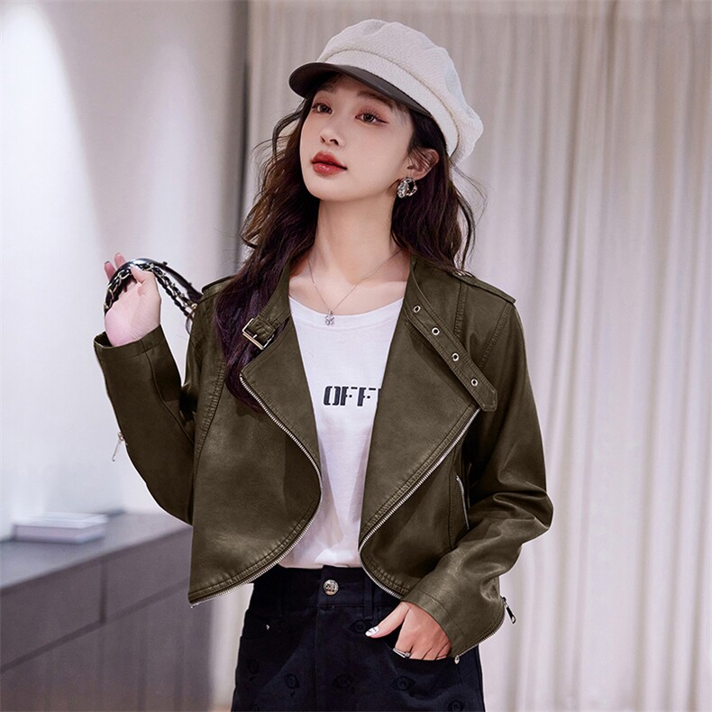 春装现货】美拉德网红风格皮衣小个子减龄外套2024年春季,女装皮衣,韩蜜菓