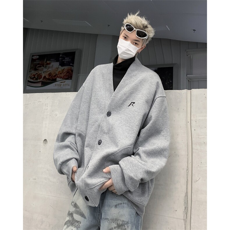 HY9130-P38华夫格刺绣开衫卫衣男秋季宽松休闲百搭棒球服夹克上衣,男装夹克,电商C233