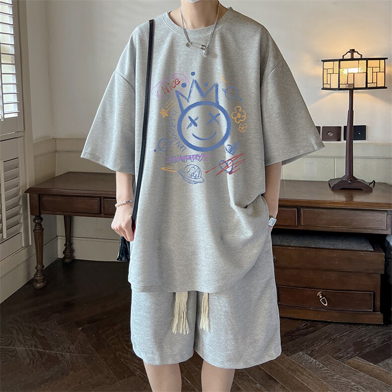 华夫格套装运动短袖t恤套装休闲两件套一套HZ84180-P44,男装T恤,电商A040
