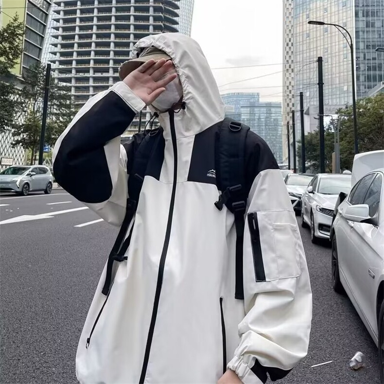 冲锋衣夹克男韩版潮流连帽拼色宽松2024秋季新款ins外套W5671-P56图片