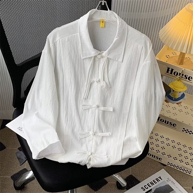 新中式男装风盘扣衬衫男长袖潮高级感衬衣外套春秋汉服道袍,男装衬衫,星座601-2