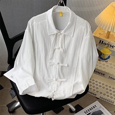 新中式男装风盘扣衬衫男长袖潮高级感衬衣外套春秋汉服道袍，男装衬衫，星座601-2