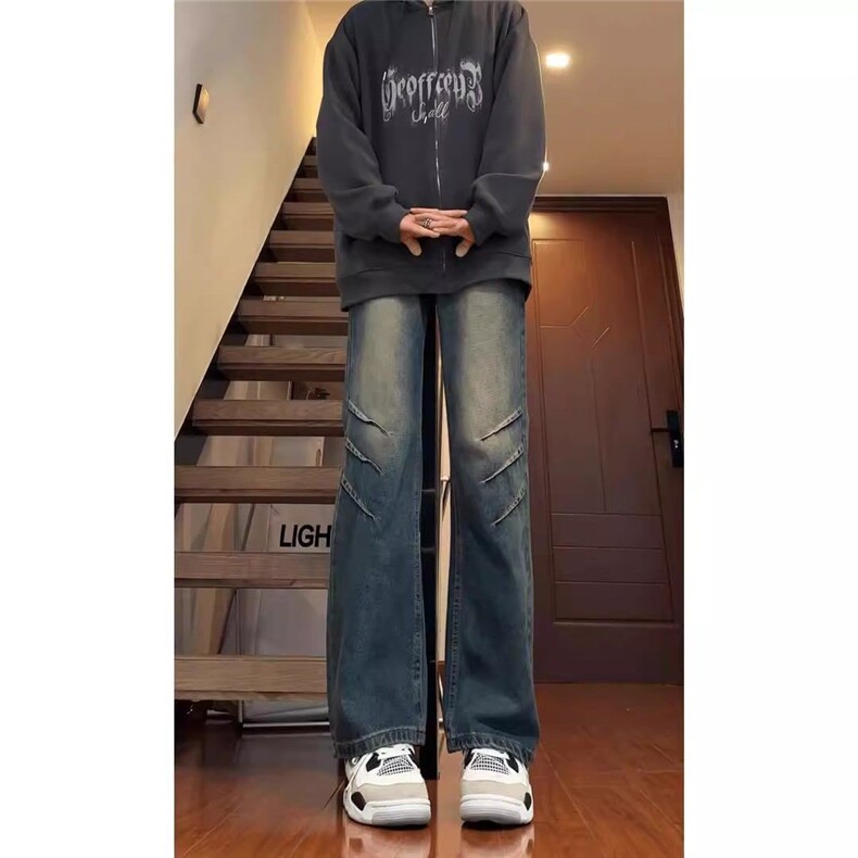 1506/Q5960/P47美式复古渐变微喇窄版直筒裤子cleanfit高腰弯刀裤,男装休闲裤,星座1506