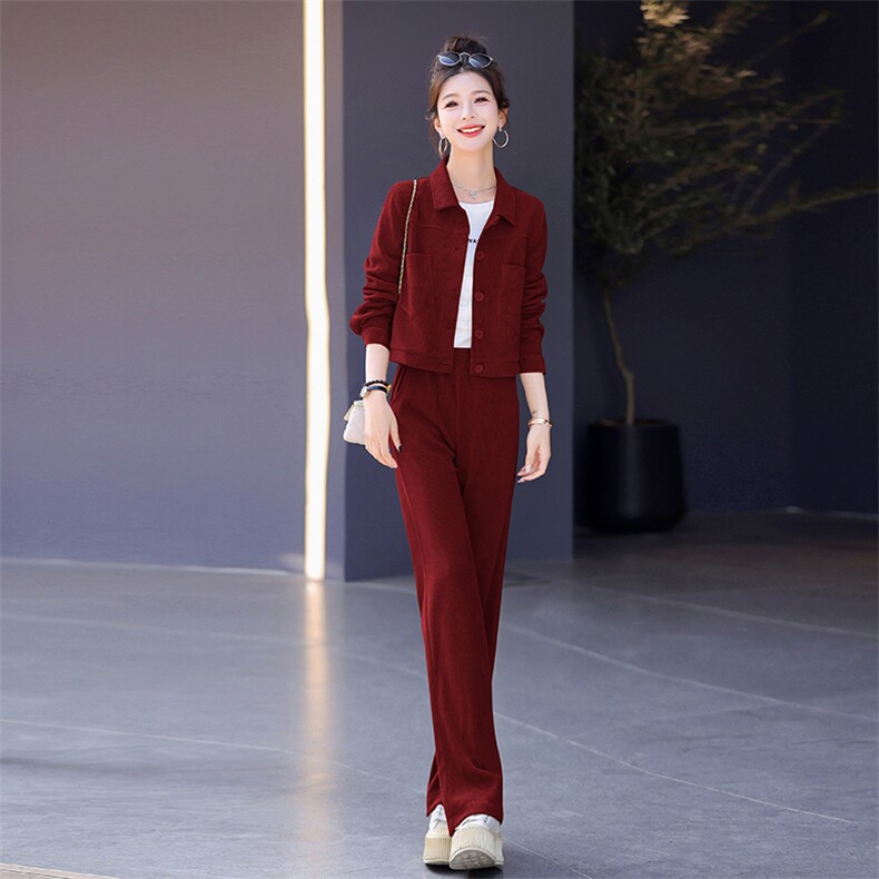 休闲套装女小个子2024春季新款时尚休闲洋气长袖短款上衣两件套,女装套装/套裙,梦依杭