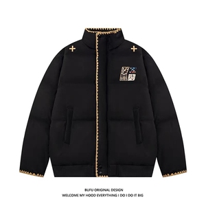 W10707-P88网图现货BUFU潮牌民族风棉服冬季情侣刺绣棉衣外套