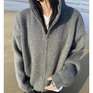 秋冬季cleanfit半拉链连帽毛衣男潮高级感ootd穿搭慵懒风针织外套图片