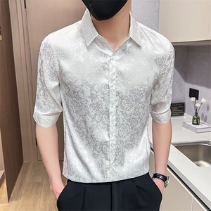 507A-CS501-P48 2025时尚中袖衬衣男士痞帅青年花衬衫图片