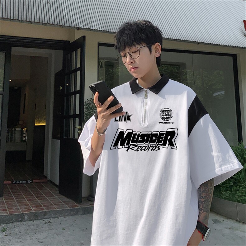 品质纯棉夏季美式复古POLO衫男潮流宽松短袖XP3202-P45控68抖音78,男装Polo衫,电商B370