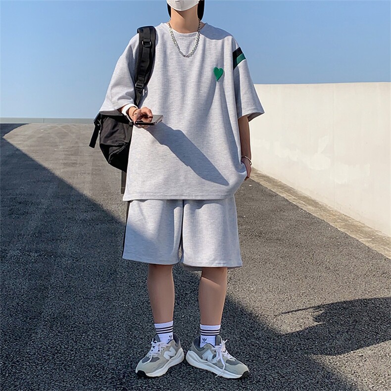 夏季冰丝套装男潮牌宽松短袖短裤两件套TZ339P60,男装牛仔裤,电商A309