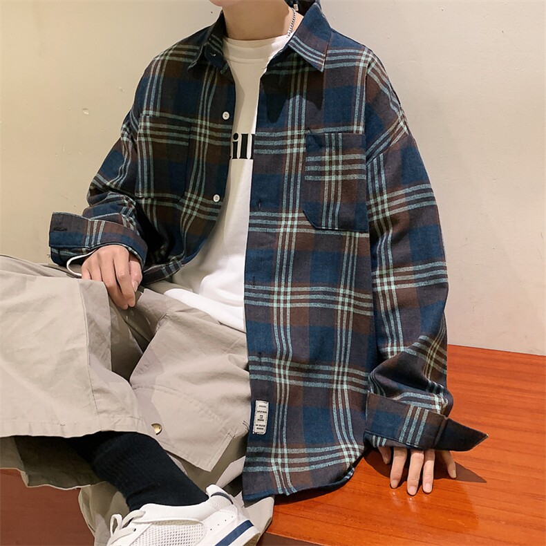 2025秋冬港风长袖格子衬衫学生衬衣校服班服 CS2000/特P28 蓝色2图片