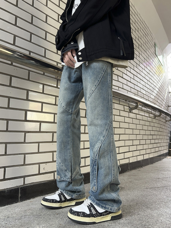 春美式修身裤子男复古拼接水洗做旧潮牌拖地牛仔裤N0505-P50,男装牛仔裤,星座308B-1