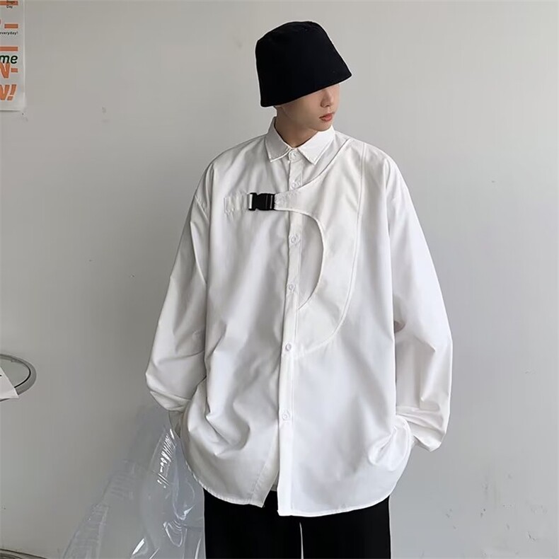 港风宽松外套痞帅ins休闲衬衣春季设计感小众衬衫男 W6944-P35图片