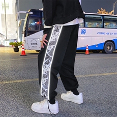 新款宽松直筒腰果花2021潮流阔腿休闲运动坠感卫裤现货K117-P28，男装休闲裤，星座512-2