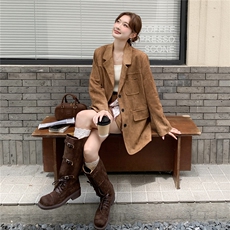 美拉德复古麂皮绒西装外套短裙套装两件套女2025早秋季美式休闲风，女装套装/套裙，2C299
