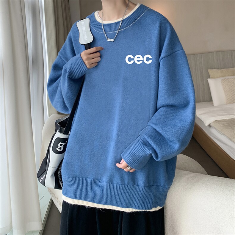 控78 假两件毛衣男大码加绒针织衫男毛线衣M80294-P55  加绒P70图片