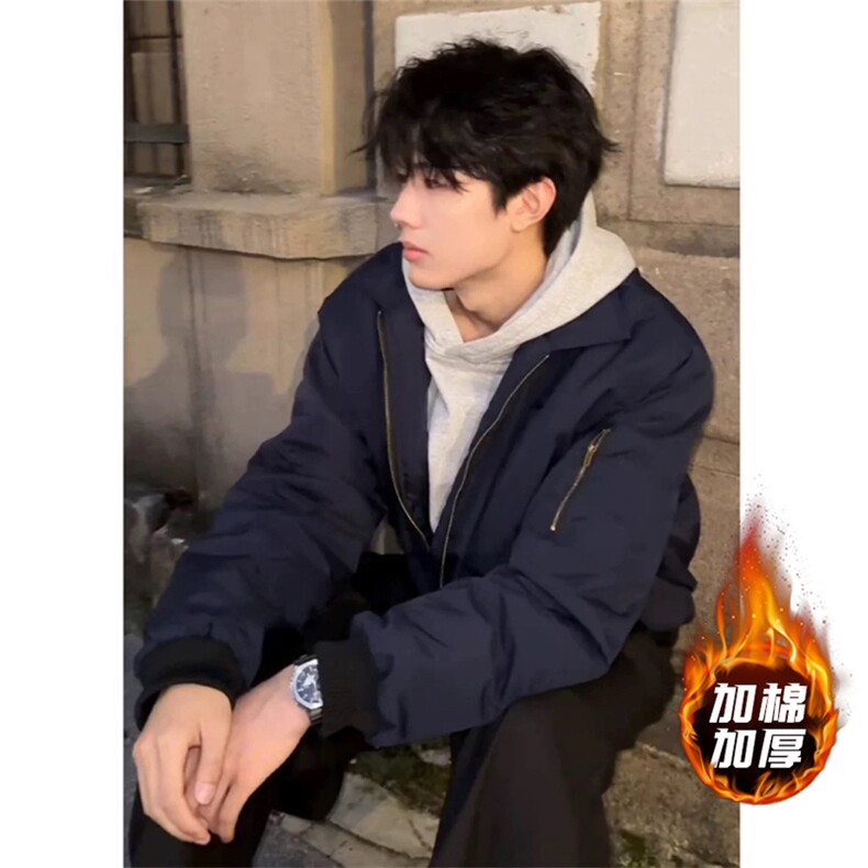 现货 加棉加厚藏青色夹克棉服外套男女 J505-常规特P40 加棉特P58图片