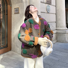 超好看彩色花朵小香风羽绒服女冬2024新款高级感90白鸭绒毛呢外套，女装羽绒服，2C262
