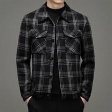 中年格子外套冬季新款爸爸装翻领羊毛夹克外套男YLJK2150988-P345,男装夹克,电商B212（原钱塘6029）