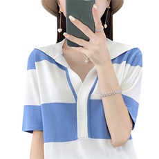 冰丝透气Polo领中袖针织衫女套头五分袖上衣2025夏秋新款半袖T恤，女装T恤，秋虹羊绒