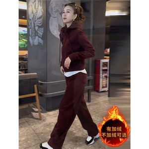 韩系气质简洁运动套装女秋冬新款拉链开衫连帽卫衣直筒裤两件套潮图片