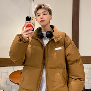 休闲棉服男生秋冬复古纯色简约立领面包服宽松大码情侣棉袄上衣服图片