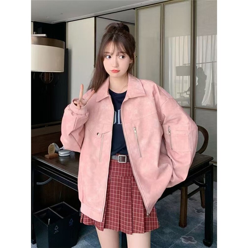 Q05-P58美式复古机车服男女2025春秋新款复古港风高级感气质,男装工装外套,电商B323A