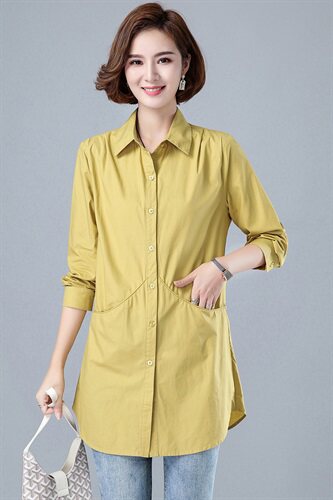 2025年秋季新款休闲大口袋中长款纯色气质淑女韩版街头百搭衬衣，女装衬衫，风姿绰