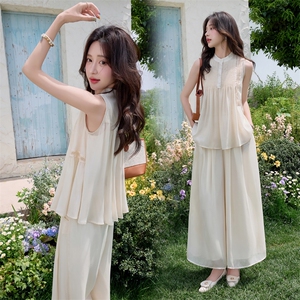 超仙时尚阔腿裤套装女2025夏季新款洋气减龄显瘦绝美巨好看三件套图片