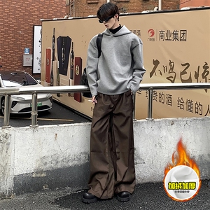 480G重磅加绒硬挺boxy男女秋冬美式高街结构一粒扣连帽卫衣厚外套图片