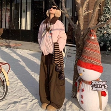 青少年春秋季红复古美式慵懒风口袋阔腿宽松弯刀休闲裤日常，男装休闲裤，星座506A