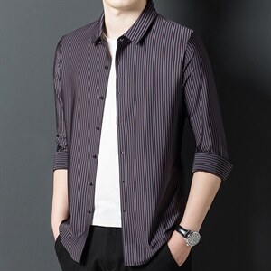 衬衫男士夏春季2023年新款冰丝宽松百搭中老年衬衣男长袖上衣图片