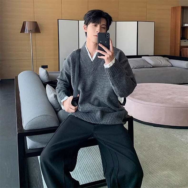 原宿气质简约ins流行文艺长袖毛衣潮流百搭慵懒时尚新款日系，男装针织衫/毛衣，星座506A