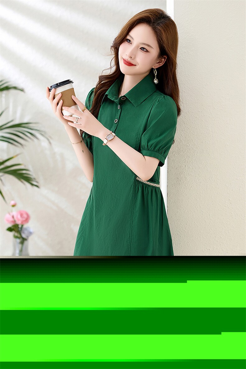 时尚气质纯棉衬衫连衣裙女夏2024新款休闲宽松显瘦减龄POLO领裙子,女装连衣裙,伊航服饰