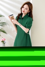时尚气质纯棉衬衫连衣裙女夏2024新款休闲宽松显瘦减龄POLO领裙子，女装连衣裙，伊航服饰